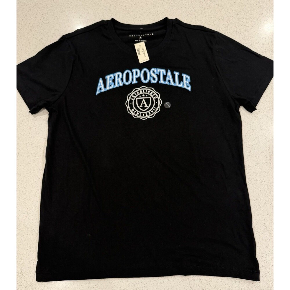 Aeropostale Men's Black Embroidered Crewneck Tshirt Size Large 100% Cotton NWT
